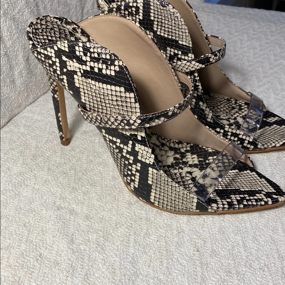 Aldo Snakeskin Patterned stiletto heels sexy reptile formal chic shoes open toe - Picture 3 of 12
